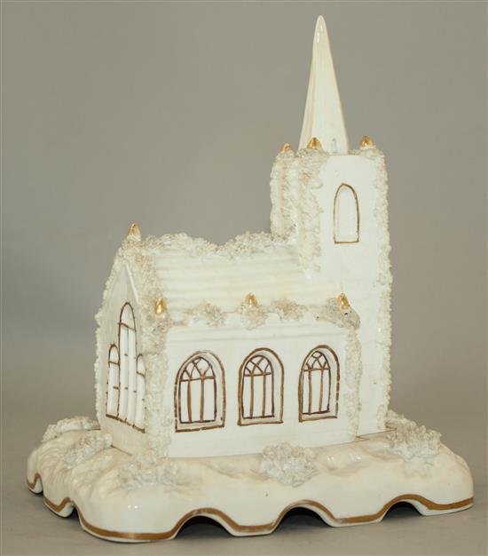 A rare Staffordshire porcelain church pastille burner and cover, c.1835, 23cm